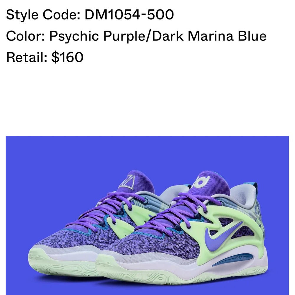 Psychic Purple And Dark Marina Blue Grace The Nike KD 15 size 18